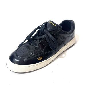 Osklen Soho Gloss Black Leather Sneakers Gold Crown Logo Cream Sole US 8